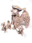 1950   s Pink Ceramic Spaghetti Poodle With Two Small Poodles 5 1 4 To 2 1 2  Tall