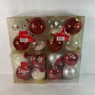 Set Of 16 Christmas Tree Ornament Plastic Balls Red White Snowflake Snow New