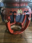 Vintage Chinoiserie Red Lacquer Chinese Drum Stool Floral