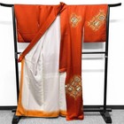 Kimono With Embroidery  Flower Pattern  Silk  165cm  Near Mint Condition