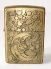 Vintage Zippo Barrett Smythe Galaxy Moon   Stars Lighter Brass Gold Tone Used