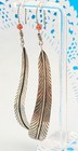 Antique Native American Pawn Silver Coral Long Feather Drop Dangle Earring 3 75 