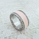 S925 Pandora Sterling Silver Radiant Hearts Pink Enamel Band Ring 191024en40