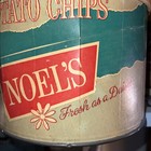 Vintage Noel s Potato Chips Cardboard Metal Rim Waxed Tub Patriotic Colors Daisy