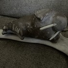 Vintage Inuit Eskimo Indian Hand Carved Stone Walrus Sculpture Carving Signed