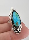 Vtg Les Baker Navajo Sterling Silver Fox Turquoise Stamped Detailed Women s Ring