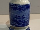 Historical Staffordshire Blue Pepper Pot 2 Men In Sailboat Shell Border Rare