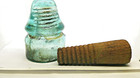 Antique 1870s Brookfield New York Green Glass Insulator Set W post 1878