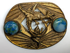 Antique Art Nouveau Czech Glass Griffin Wyvern Dragon Brass 2 3 8  Brooch Pin