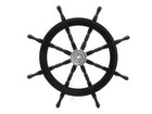 36   Large Boat Ship Black Polished Wooden Steering Wheel Nautical Wall Decor