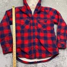 Boston Traders Red Navy Plaid Sherpa Lined Hooded Flannel Shirt Jacket Women S