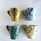 4 Vintage Japan Mid Century Modern Cups Art Deco Retro Prints Smooth Glaze