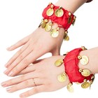 1 Pair Belly Dance Wrist Ankle Cuffs Chiffon Gold Coin Bracelets Accessory Gifts