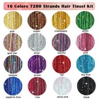 Hair Tinsel Kit  16 Colors 7200 Strands Glitter Tinsel Hair Extensions Heat Resi