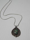 Antique Navajo Indian Sterling Silver Turquoise Pendant Necklace   Free Chain