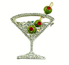 Napier Martini Olives Pin Brooch Crystal Enamel Cocktail Silver Tone New W Box