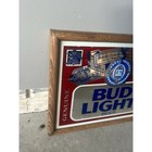 Vintage Bud Light Beer Label Stamford Art Wood Framed Bar Mirror Sign 1980s