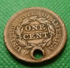 1851 Large  Cent  Braided Hair Coin Cull Grade  1839-1857    ot21  Holed