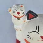 Vintage Beckoning Lucky Cat Family Neko Satin Pillow Pouch Japanese Porcalain