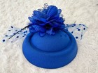 Blue Polkadots Fascinator Pillbox Flower Feather Hat Hair Clip Wedding Tea Party