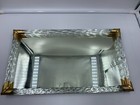 Vtg Vanity Tray Mirror Gold brass Glass Handles Organizer  Perfume 16  X 9 