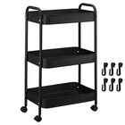 3-tier Metal Rolling Utility Cart Lightweight Storage Organizer Trolley W  Hooks