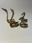 Vintage Set Of Three Solid Brass  Swans - Small 2 1 2 - 3 1 2 In   Tall