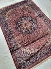 Vintage Hand Knotted Kashaan Style Wool Rug 4x6 Floral Medallion Red Blue