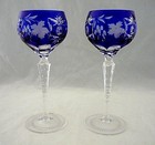 Nachtmann Crystal - Traube - 2 Tall Wine Hocks - Cobalt Blue - 8 1 4 