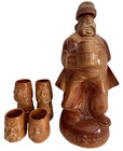 Vtg Ceramic Glazed Liquor Decanter Set Drinking Men W jug   6 Matching Shot Cups