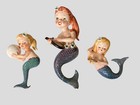 Vintage Lefton Set Of 3 Mermaid Ceramic Wall Plaques 1 Red Headed  2 Blonde Mcm