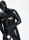 Men Latex Chest Zip Catsuit Hood Zip Penies Sheath Rubber Bodysuit Customized