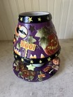 Yankee Candle Jar Shade   Plate Set 2pc Halloween Pumpkins Purple Glow In Dark