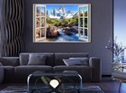 Enchanted River Mountain View Canvas Art Behind Window Frame Wall Art Coast