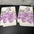 Vintage Southern Belle Embroidered Pillowcases Purple Crochet Lace Trim Pair