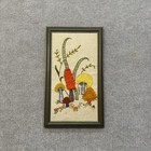 Vintage Mushroom Crewel Yarn Embroidery Framed 70s Hippie Boho Wall Art Handmade