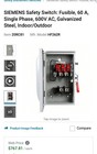 Siemens Hf262r Fusible Heavy Duty Safety Switch 