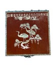 Vintage Asian Lacquered Trinket Box Crane Inlay Turtle Clasp Mirror Lid 3 5x2
