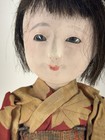 Antique Old Oriental Asian Female Doll  W Glass Eyes   Black Hair 13   