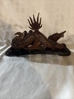 Vintage Chinese Hand Carved Wood Dragon Sculpture Glass Eyes Asian Decor Statue