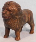 Vintage Gold Tone Lion Shaped Cast Iron Bank