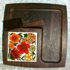 Vintage Maison Intl Square Teak Wood Floral Porcelain Charcuterie Board Japan