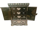 Rare Vintage Handmade Korean Black Lacquer Mother Of Pearl Jewelry Box