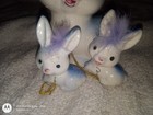 Vintage Ceramic Mother Rabbit   Bunny  Babies On Chain Light Purple Hair Japan