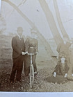Antique Victorian Cabinet Card Group Photo Woman On Bicycle  Fancy Dress 7 x9 