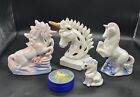 Lot Of 5 Vintage Unicorn Figures And Tin Read