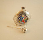Vintage 60s Millefiori Glass   Stelring Silver Perfume Bottle Signed 1 7 8  Tall