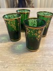 Set 4 Vtg Elegant Cristallerie Emerald Green Shot Glass Gold Italy Tequilla Mcm
