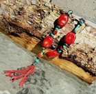 Genuine Sterling Silver Coral Turquoise Hand Strung Necklace 17  Read