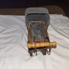 Vtg Wicker cast Iron canvas doll Carriage Buggy Stroller 7   x7    Rolling Wheels